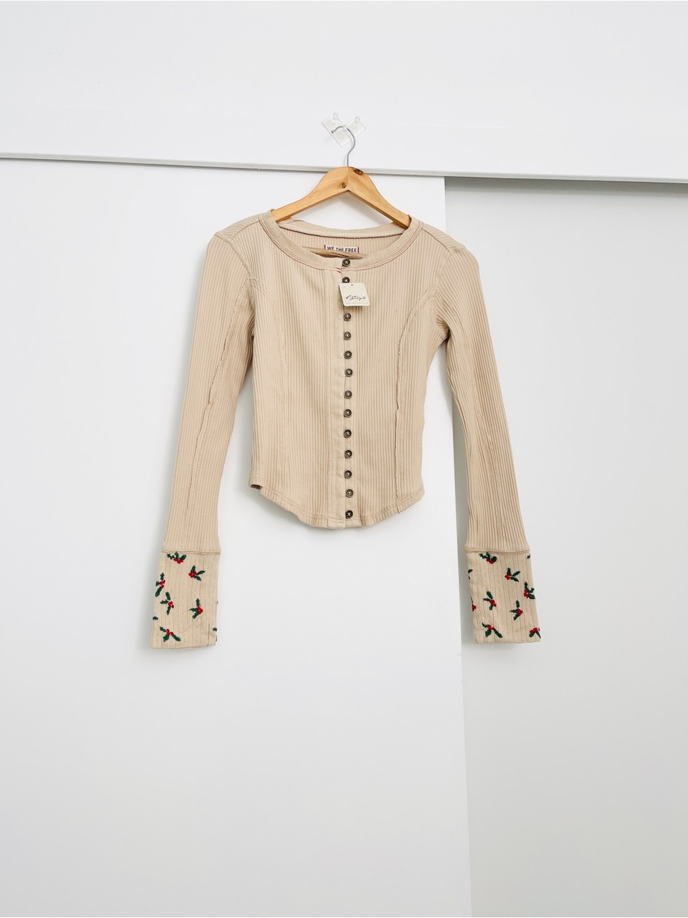 NWT Free People Daria Top Embroidered Cuff Cardigan Cardi Size XS